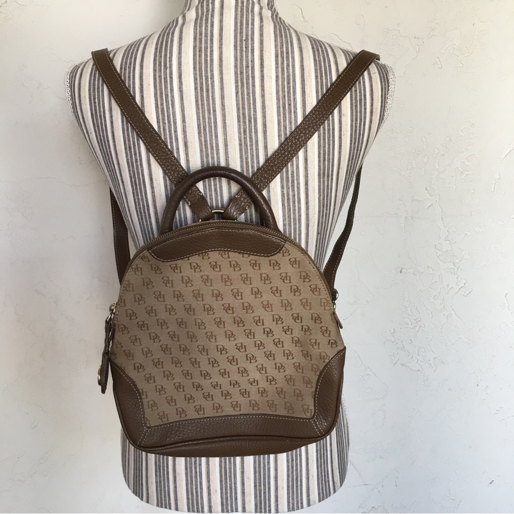 Dooney And Bourke Signature Logo Leather and Canvas Backpack